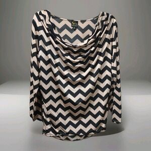 SERENA WILLIAMS Women Tunic Black Beige Zig‎ Zag Drape Neck Popover Tunic Top 2X